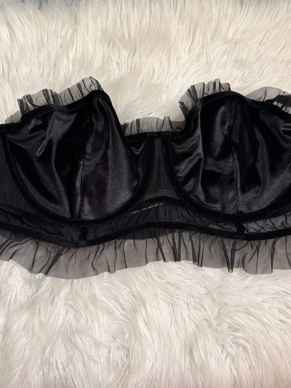 Auden Black Satin Ruffle Bustier Bra